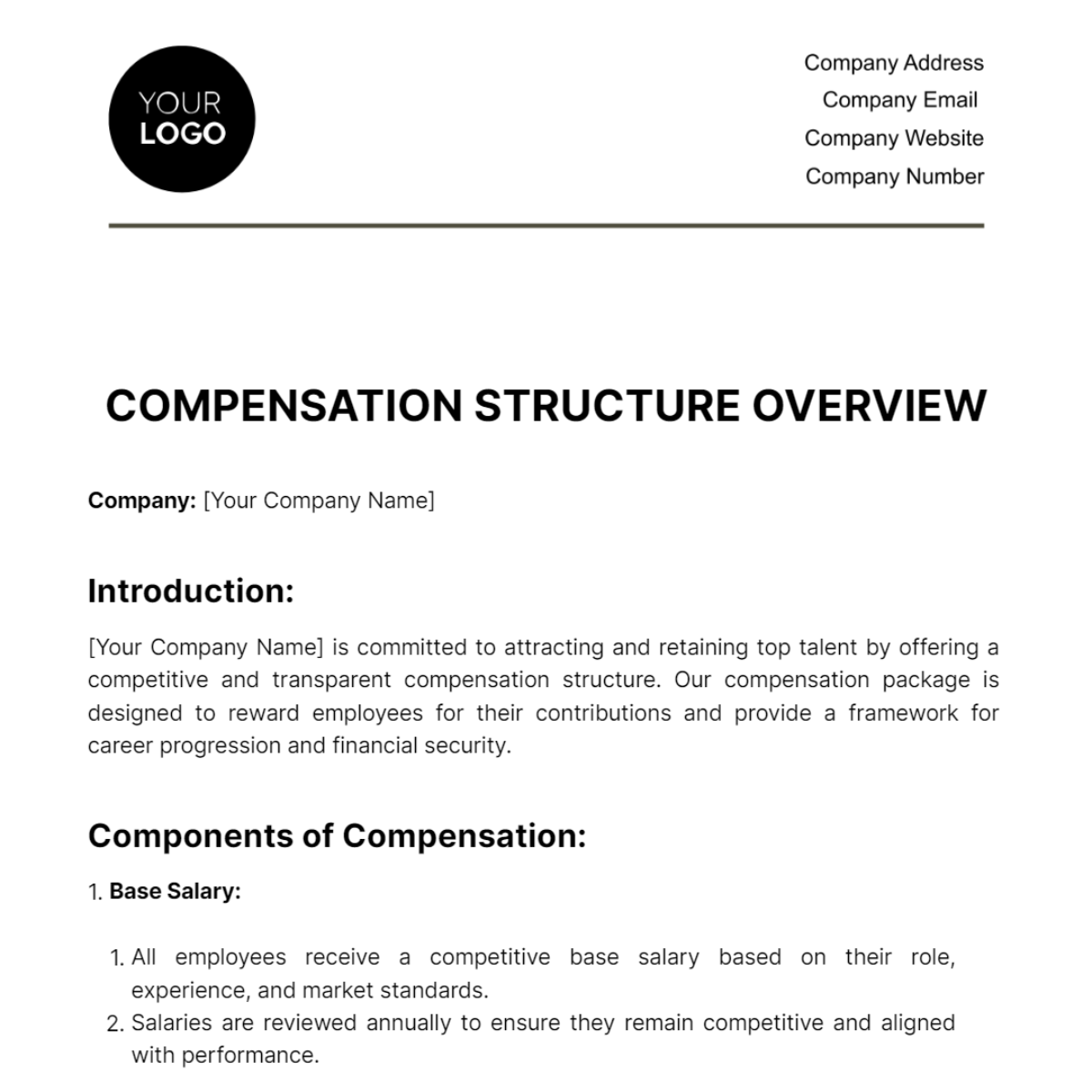Compensation Structure Overview HR Template