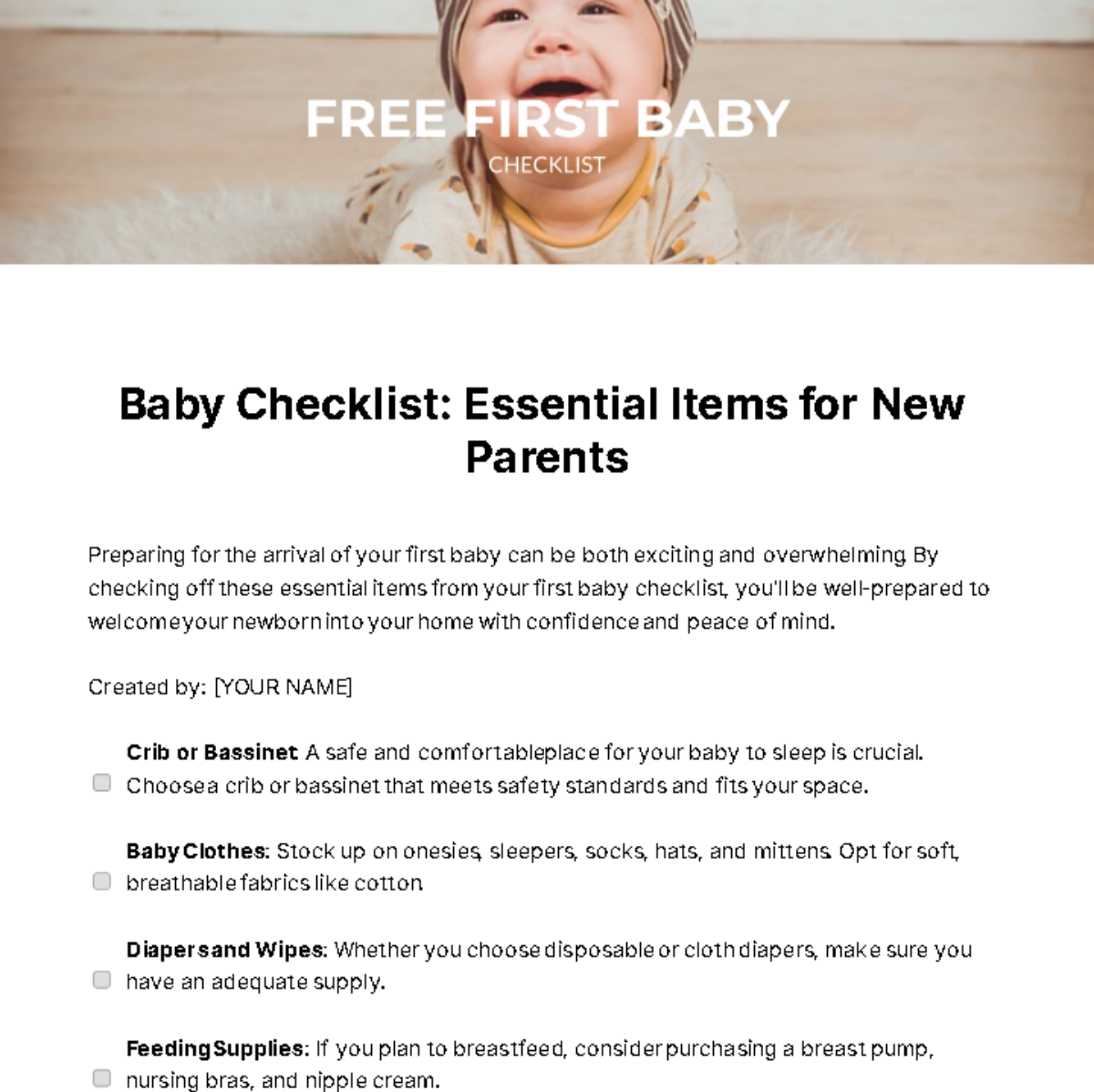 Free First Baby Checklist Template