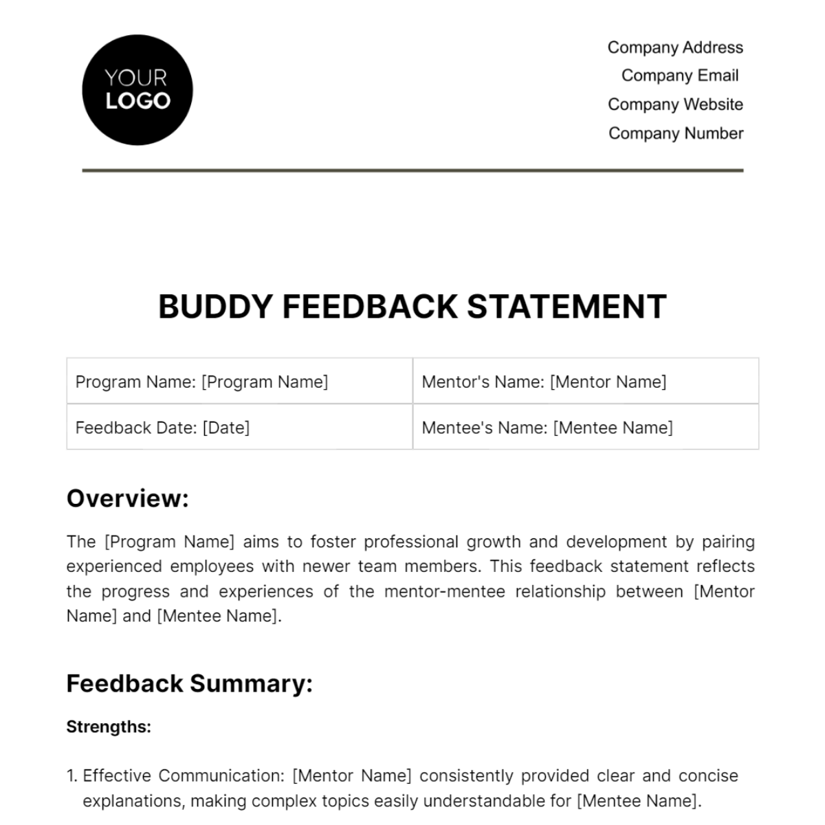 Buddy Feedback Statement HR Template