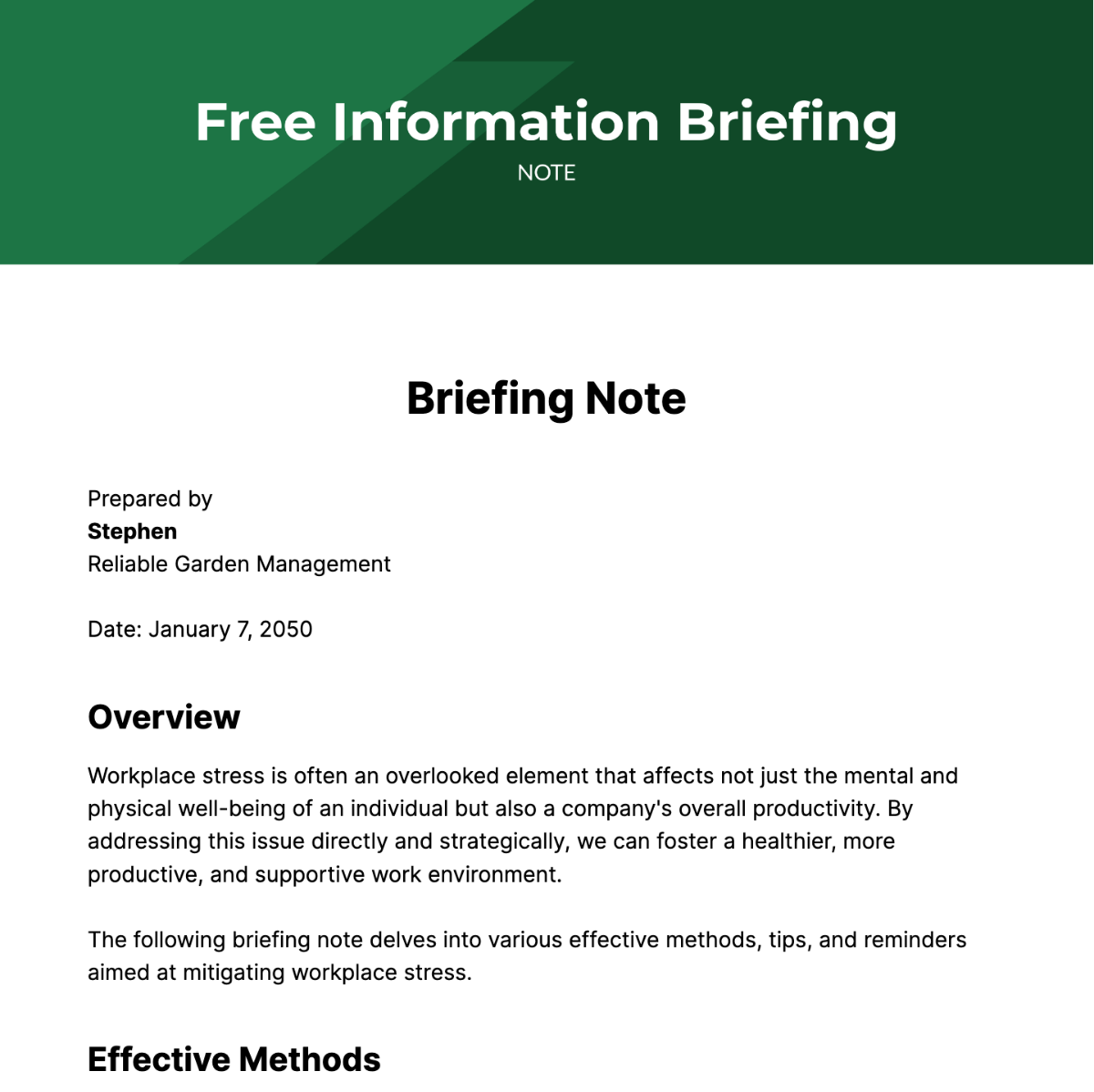 Free Information Briefing Note Template