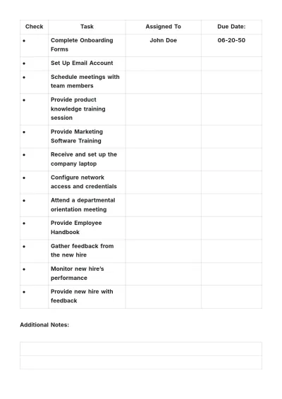 Free New Hire Task Tracker HR Template to Edit Online