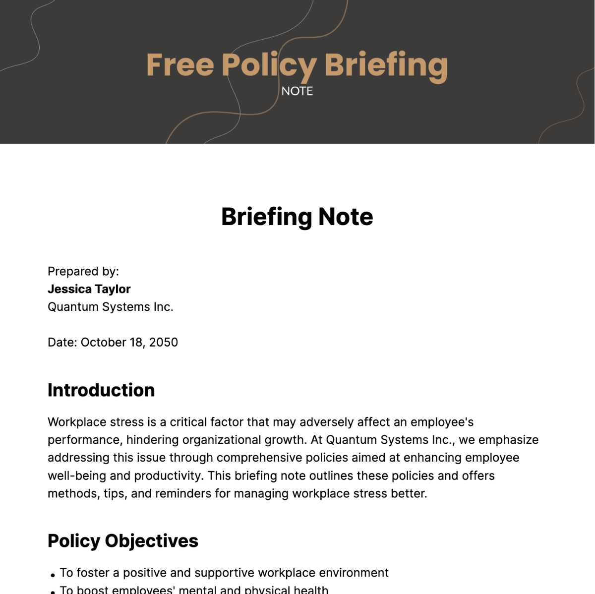 Policy Briefing Note Template