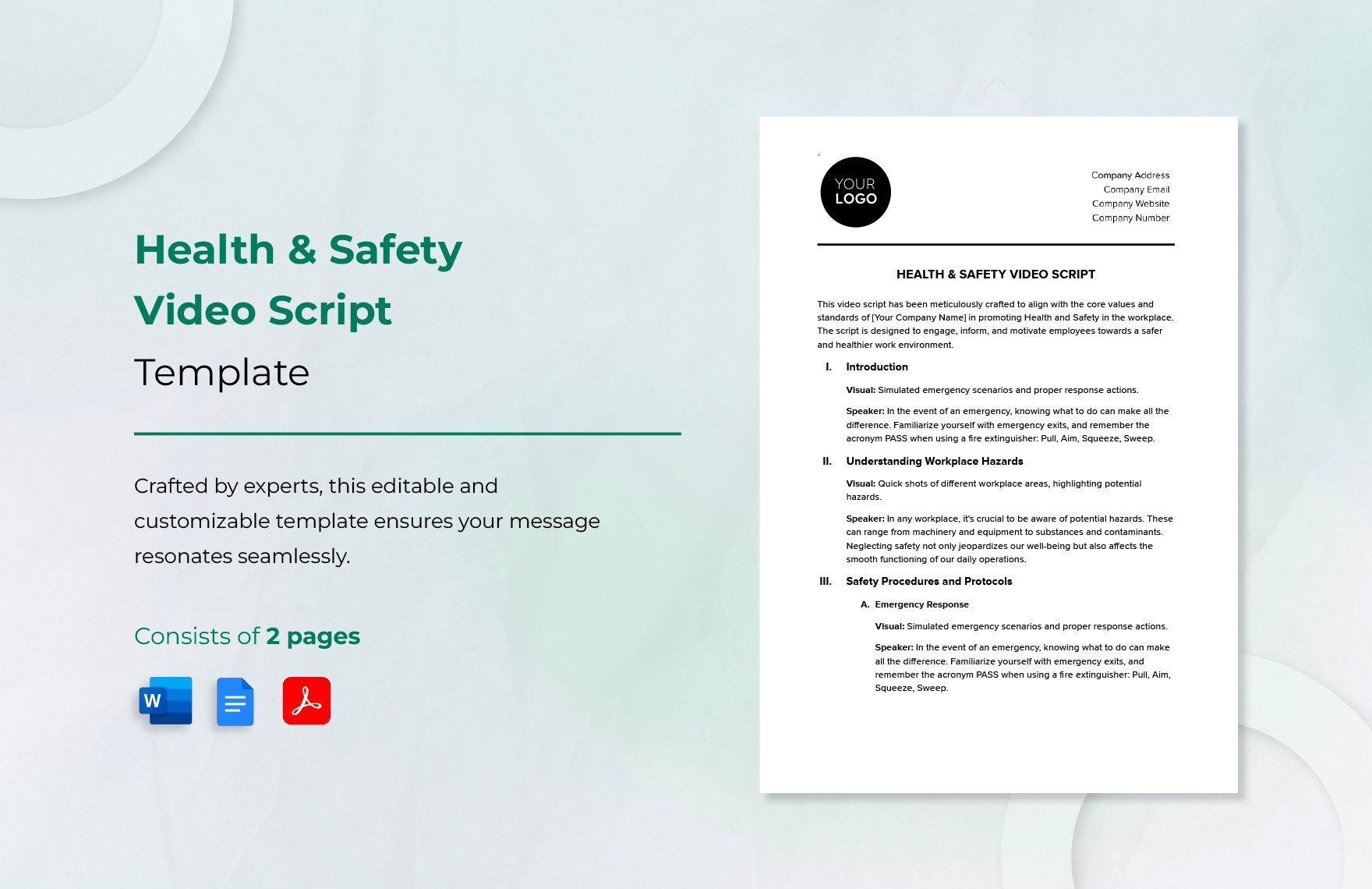 Health & Safety Video Script Template