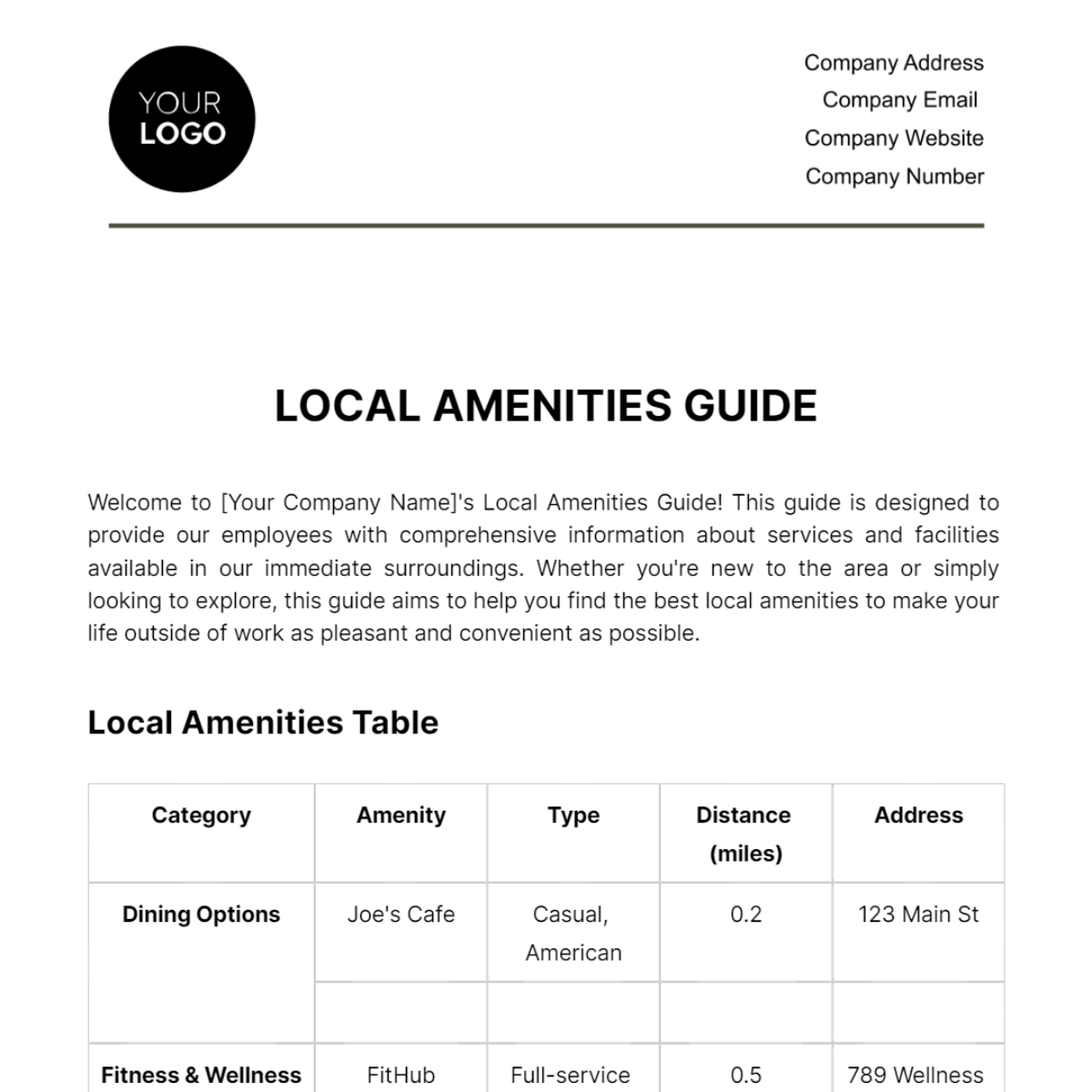 Local Amenities Guide HR Template