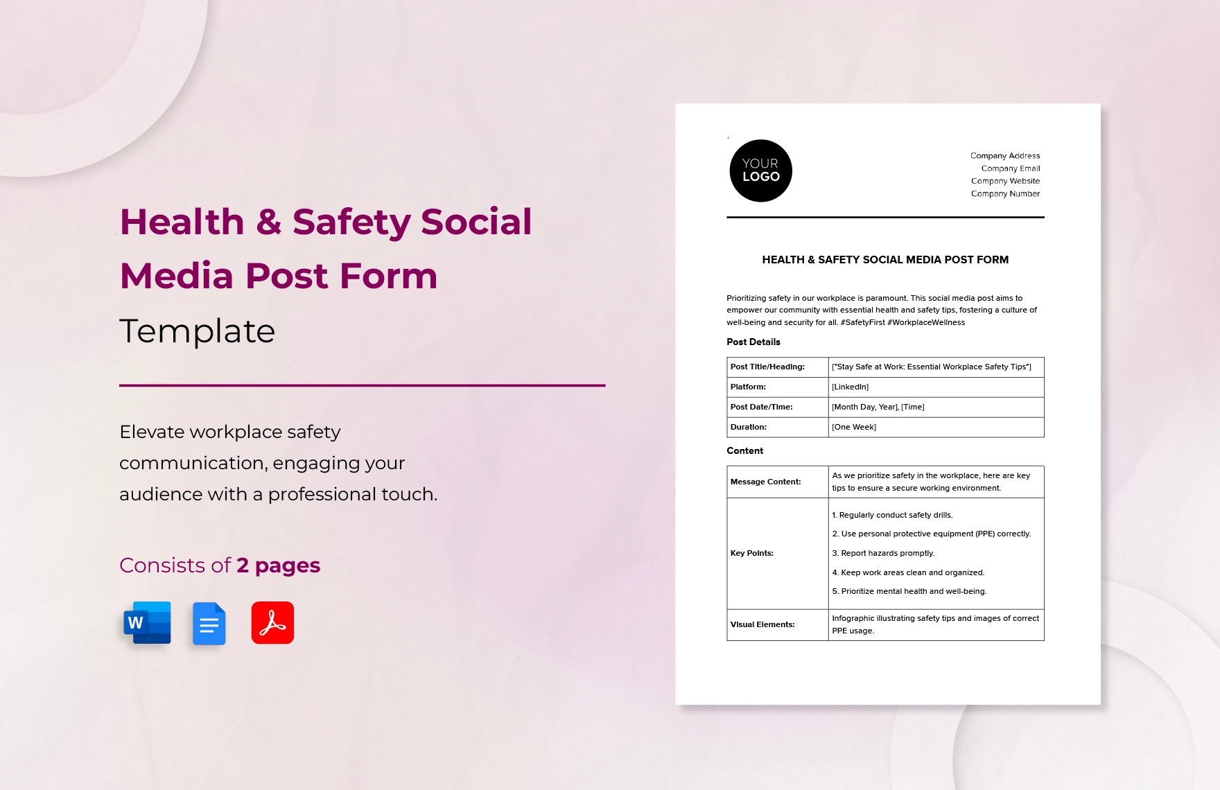 Health & Safety Social Media Post Form Template