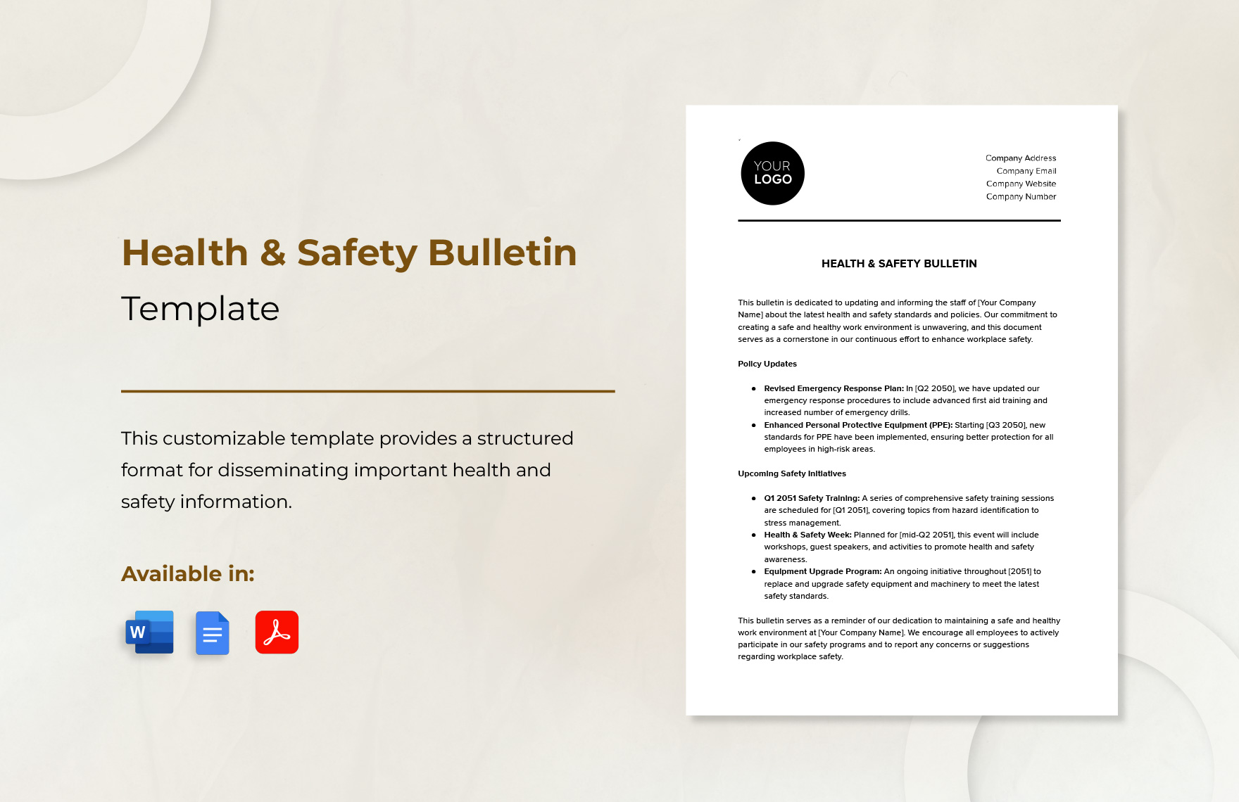 Health & Safety Bulletin Template in Word, PDF, Google Docs - Download | Template.net
