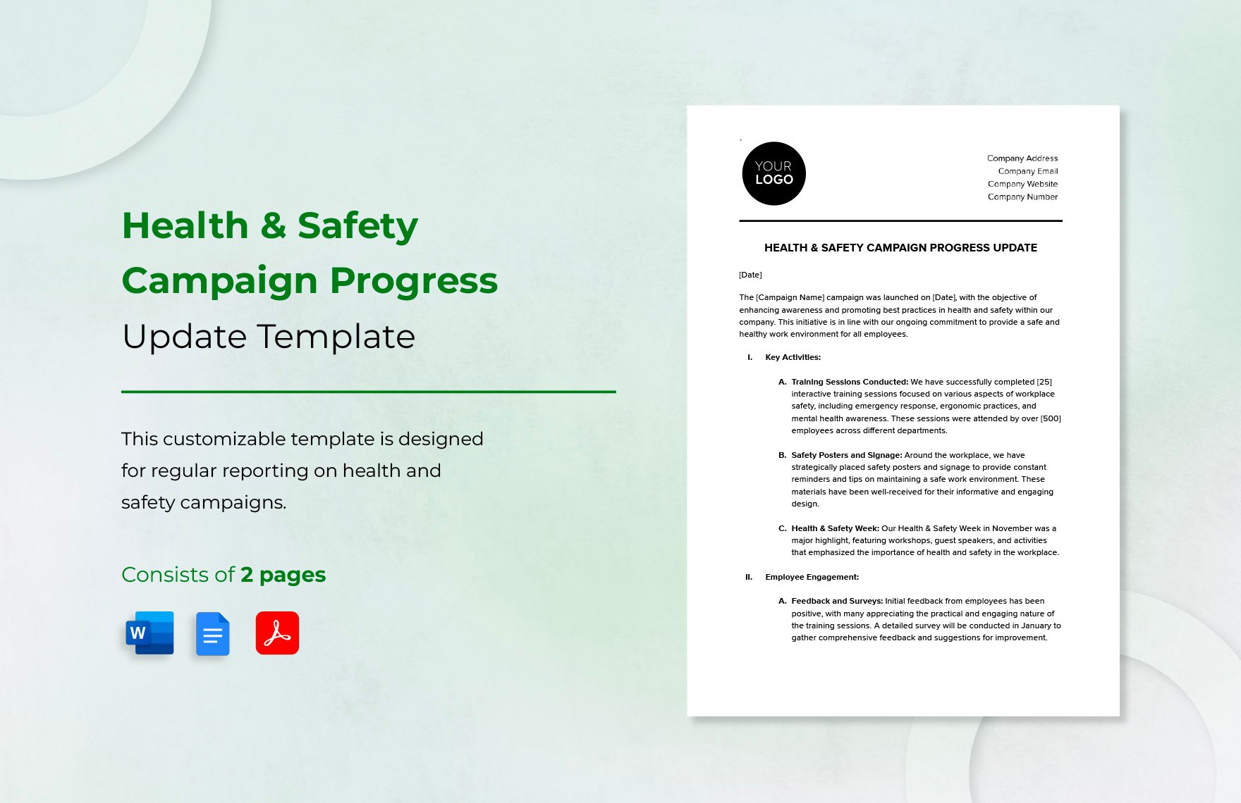 Health & Safety Campaign Progress Update Template