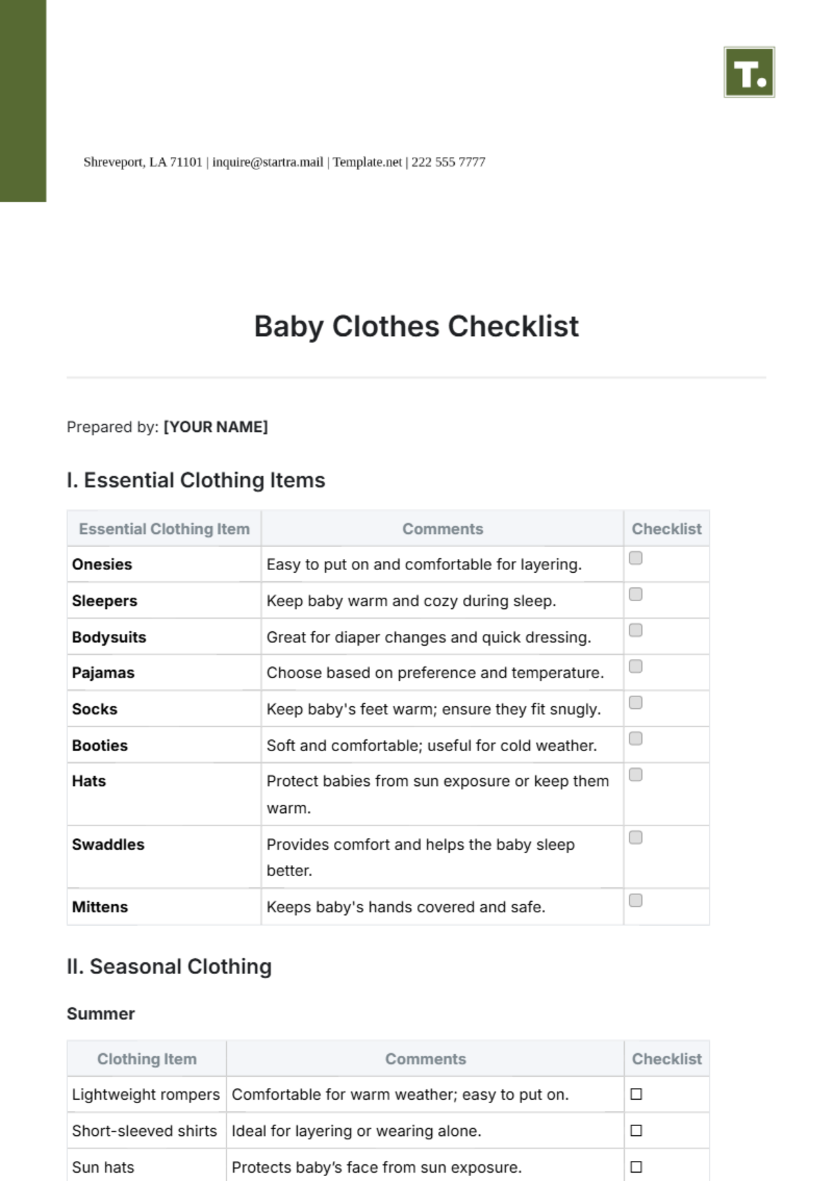 Baby Clothes Checklist Template - Edit Online & Download