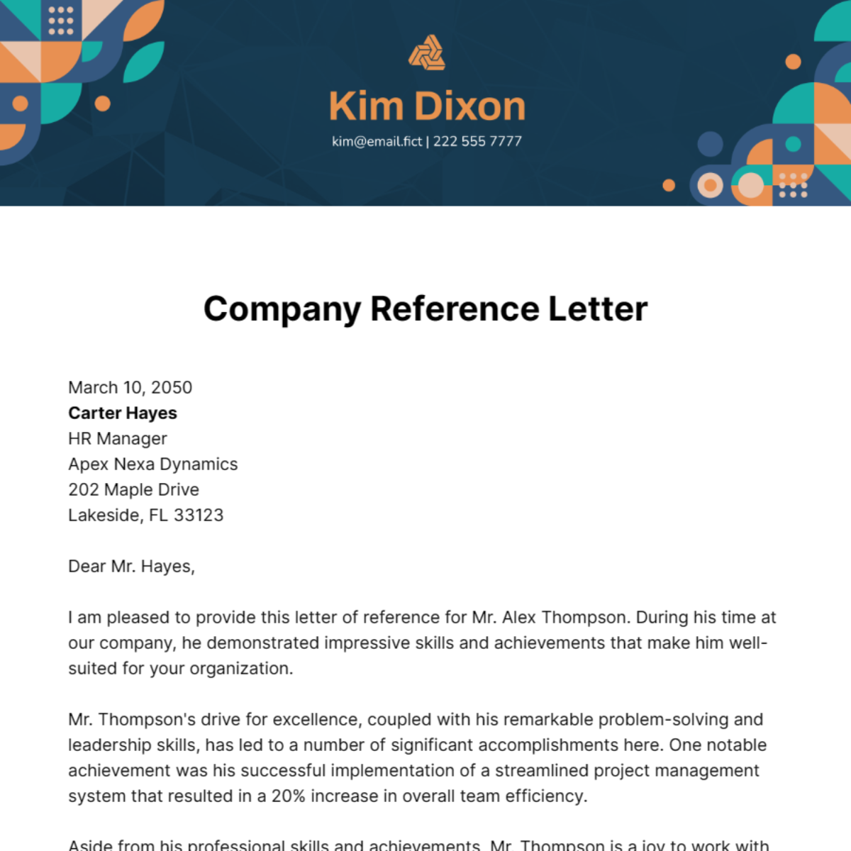 Company Reference Letter Template
