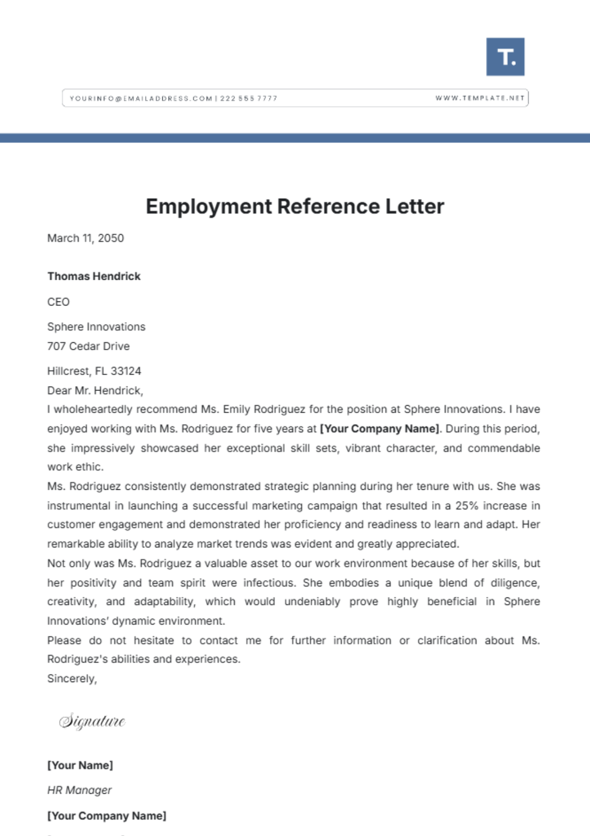 Employment Reference Letter Template