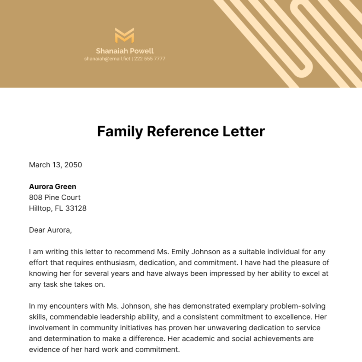 Family Reference Letter Template