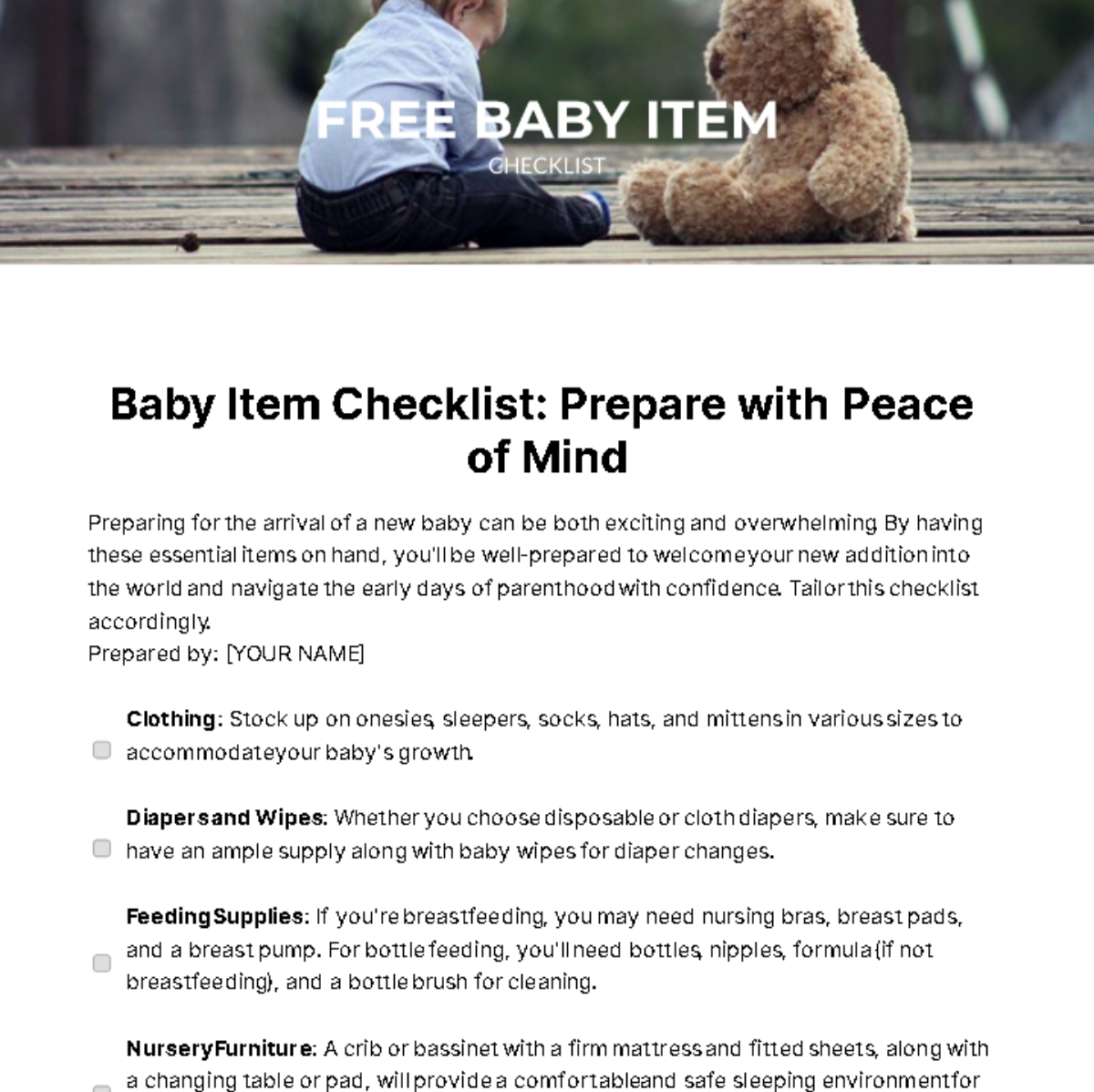Free Baby Item Checklist Template