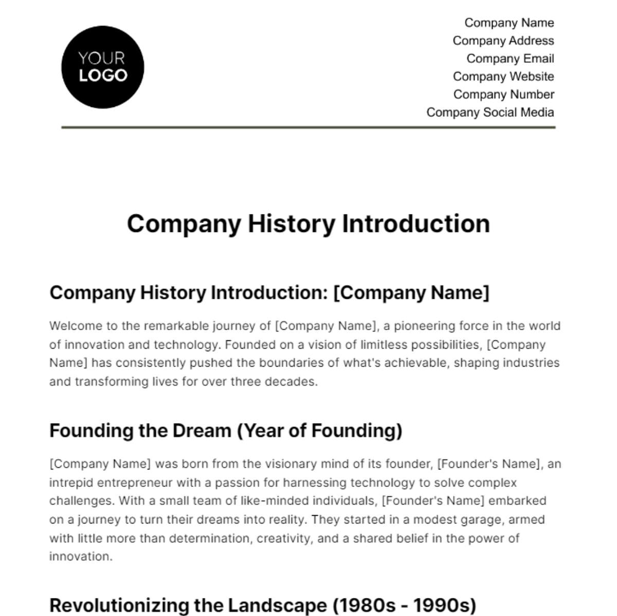 Company History Introduction HR Template - Edit Online & Download