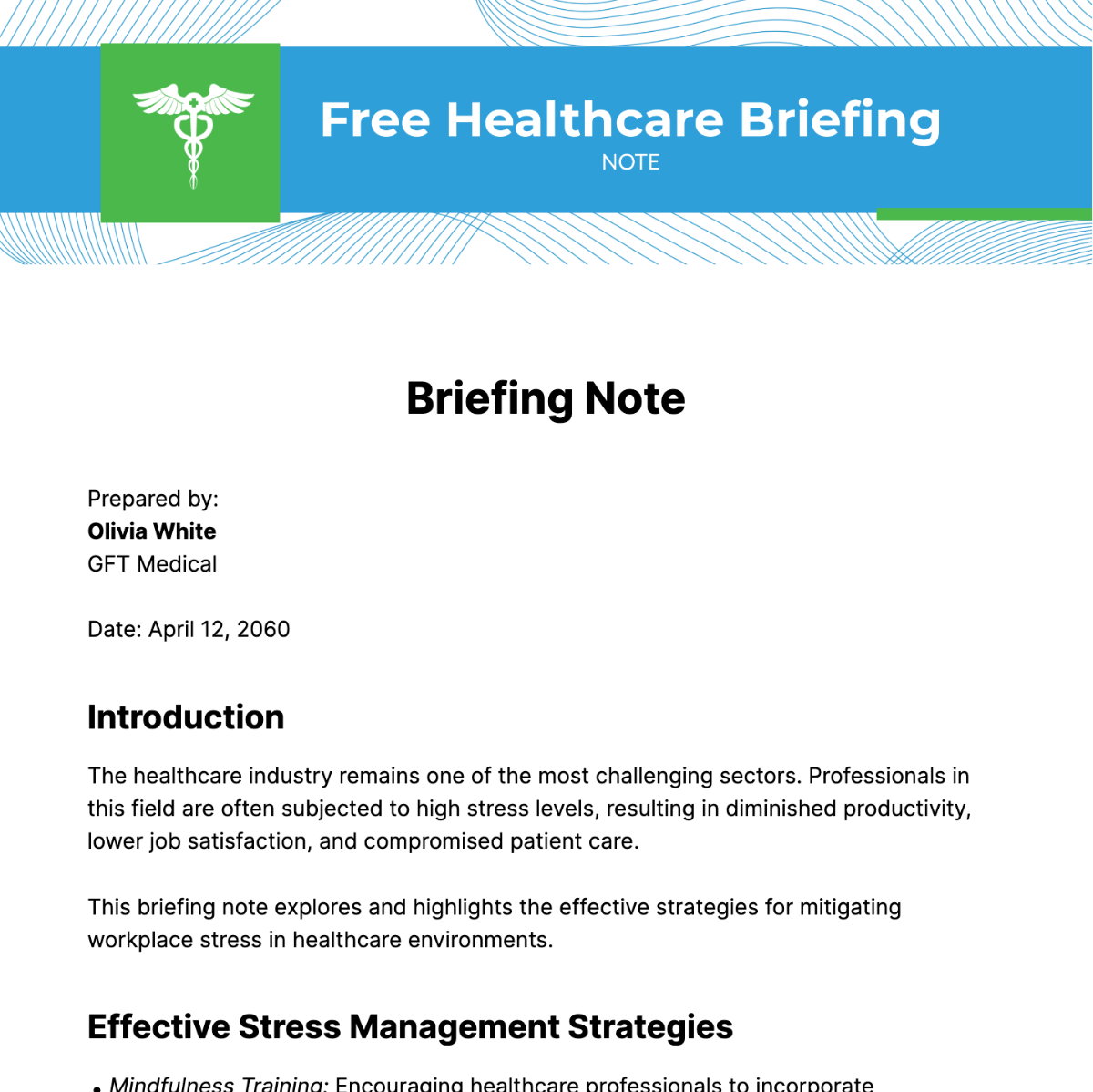 Healthcare Briefing Note Template