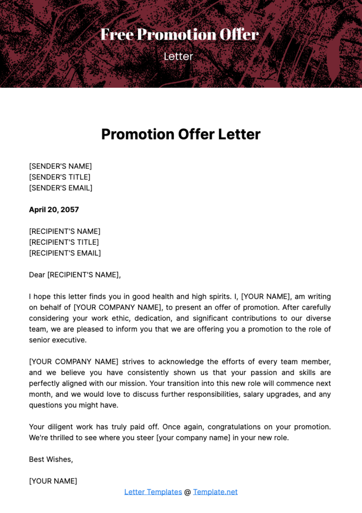 Free Promotion Offer Letter Template