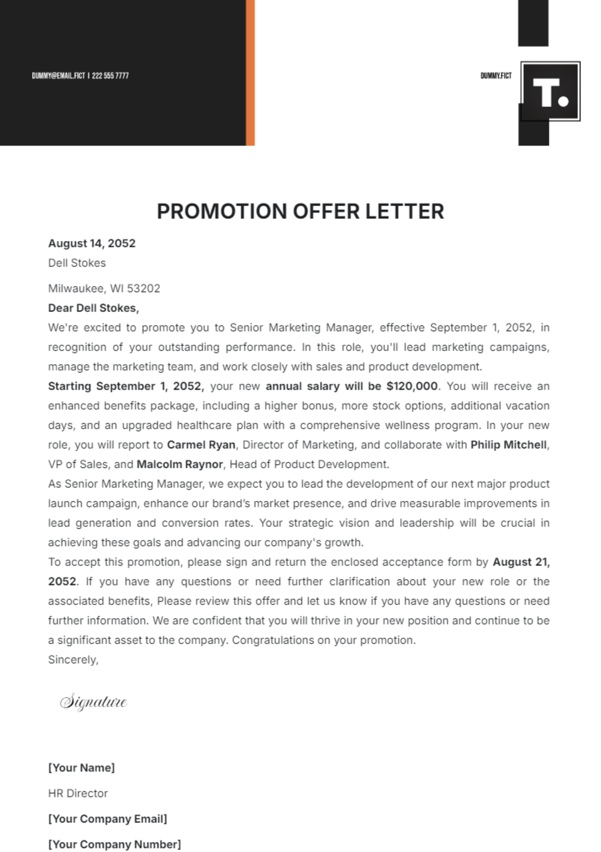 Promotion Offer Letter Template - Edit Online & Download