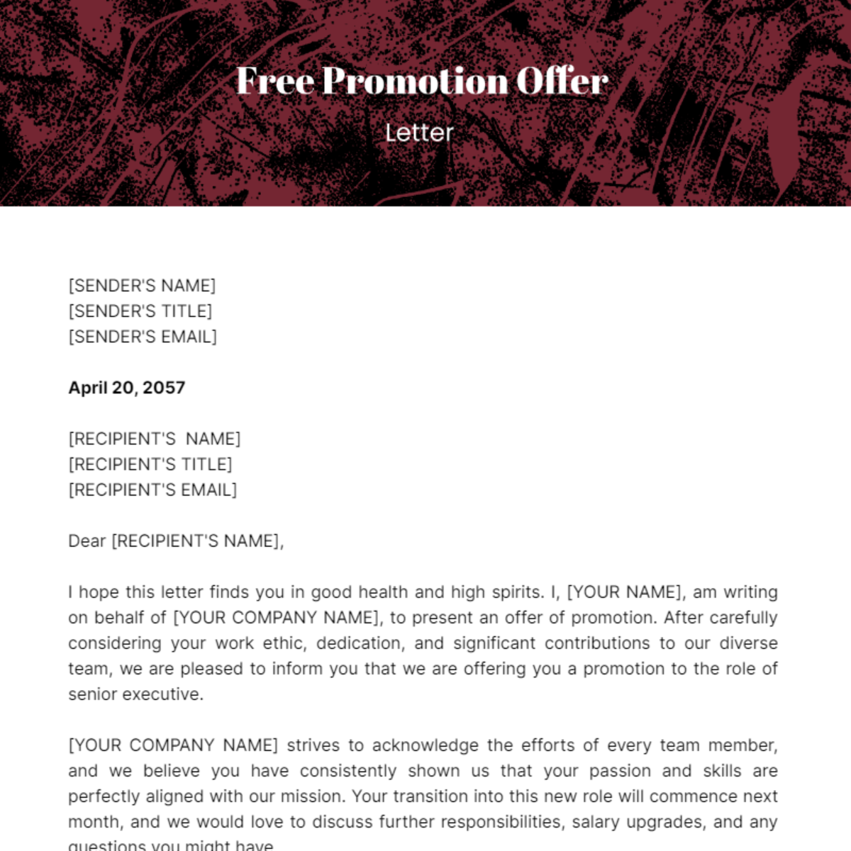 Promotion Offer Letter Template - Edit Online & Download