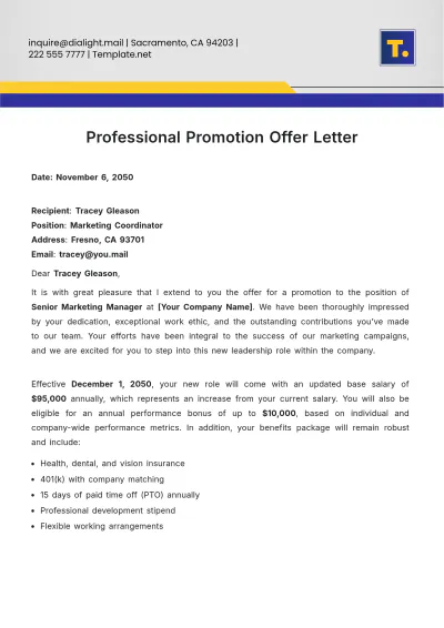 Free Professional Promotion Offer Letter Template to Edit Online