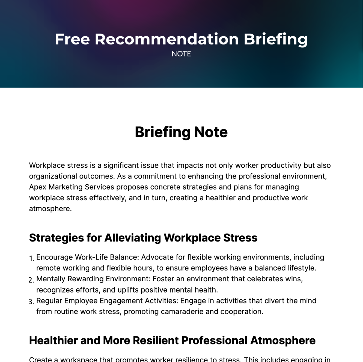 Free Recommendation Briefing Note Template
