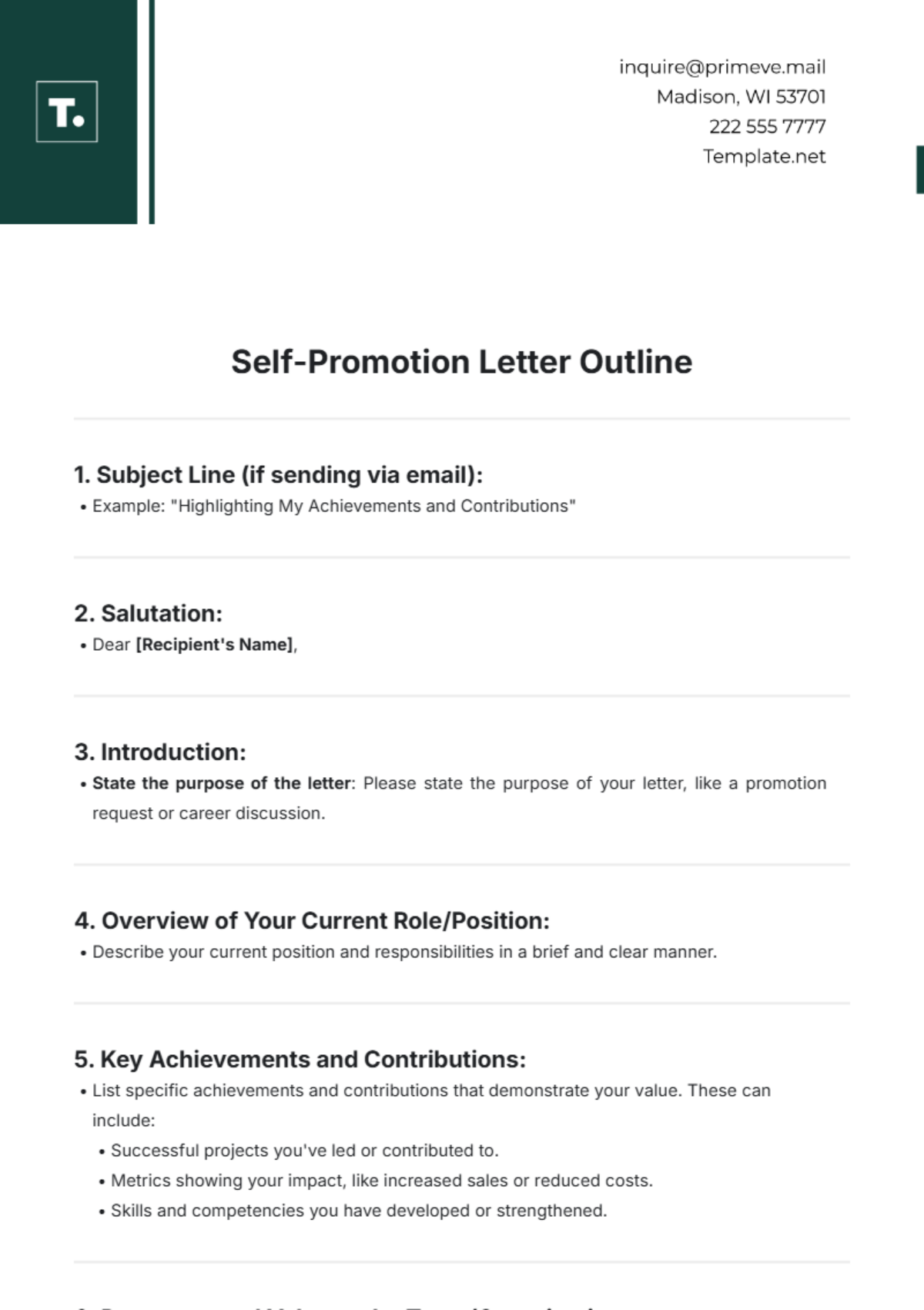 Self Promotion Letter Outline Template - Edit Online & Download