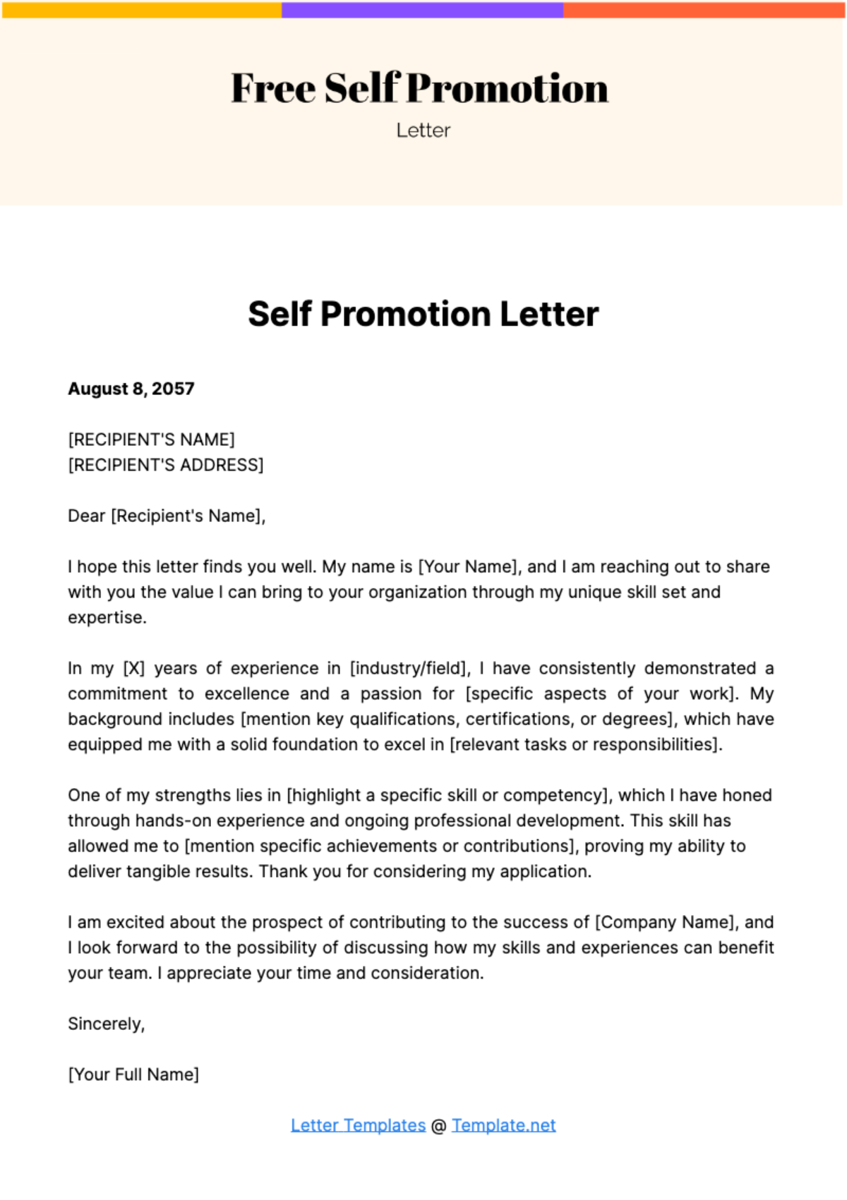 Self Promotion Letter Template