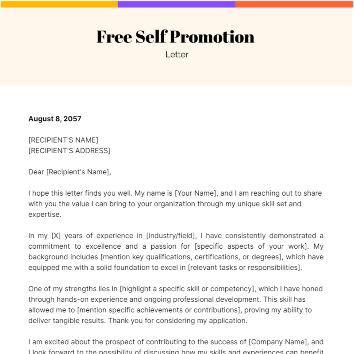 Self Promotion Letter Template - Edit Online & Download