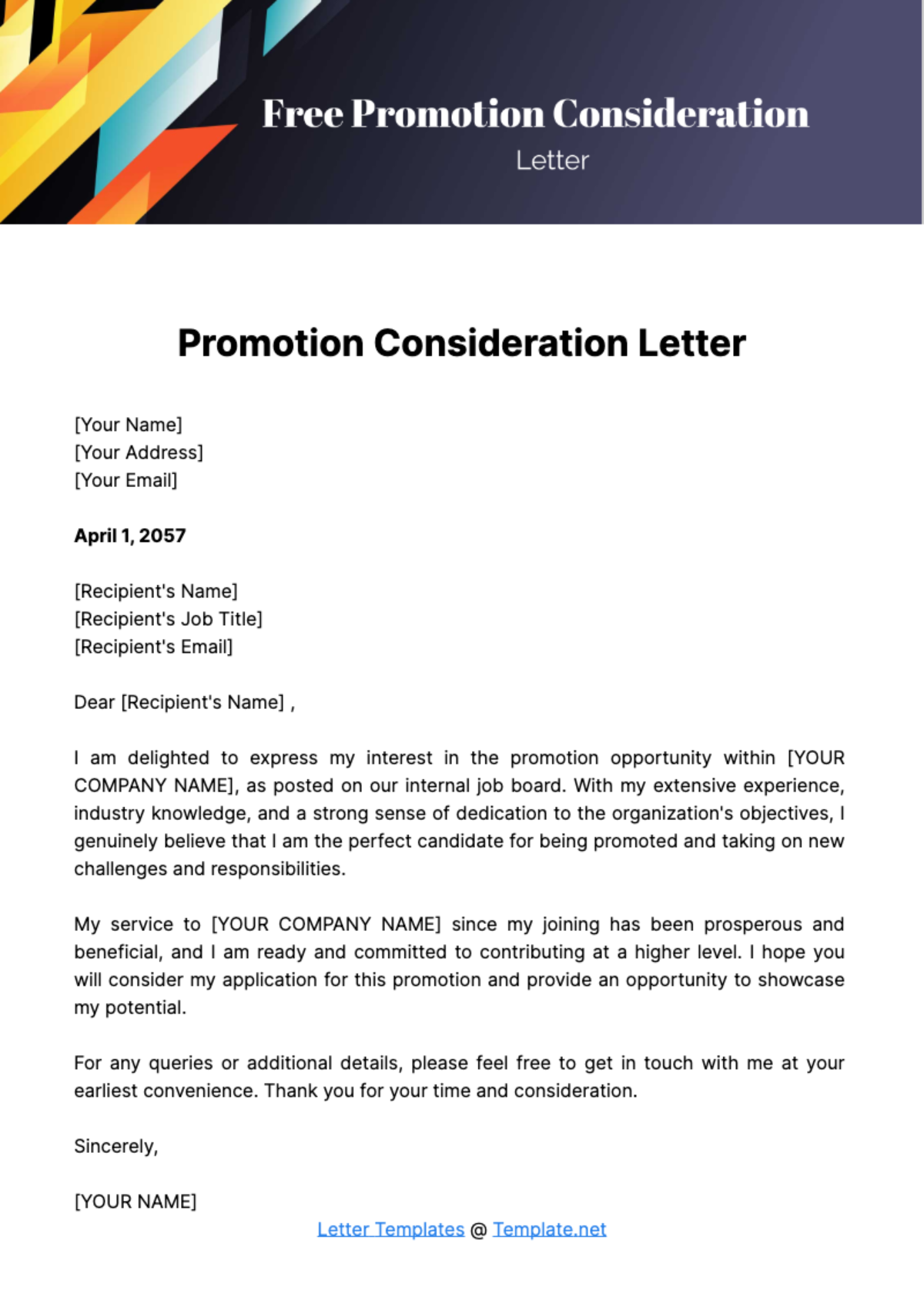 Free Promotion Consideration Letter Template