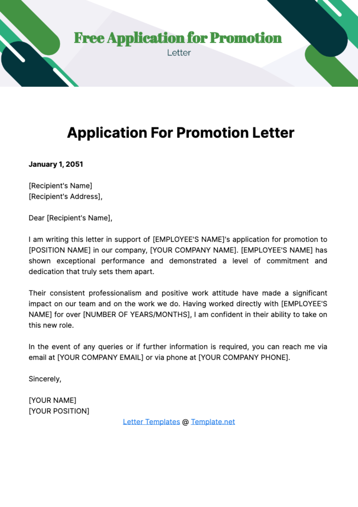 Application for Promotion Letter Template