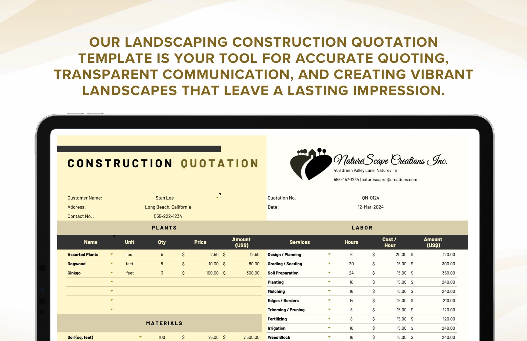 Landscaping Construction Quotation Template