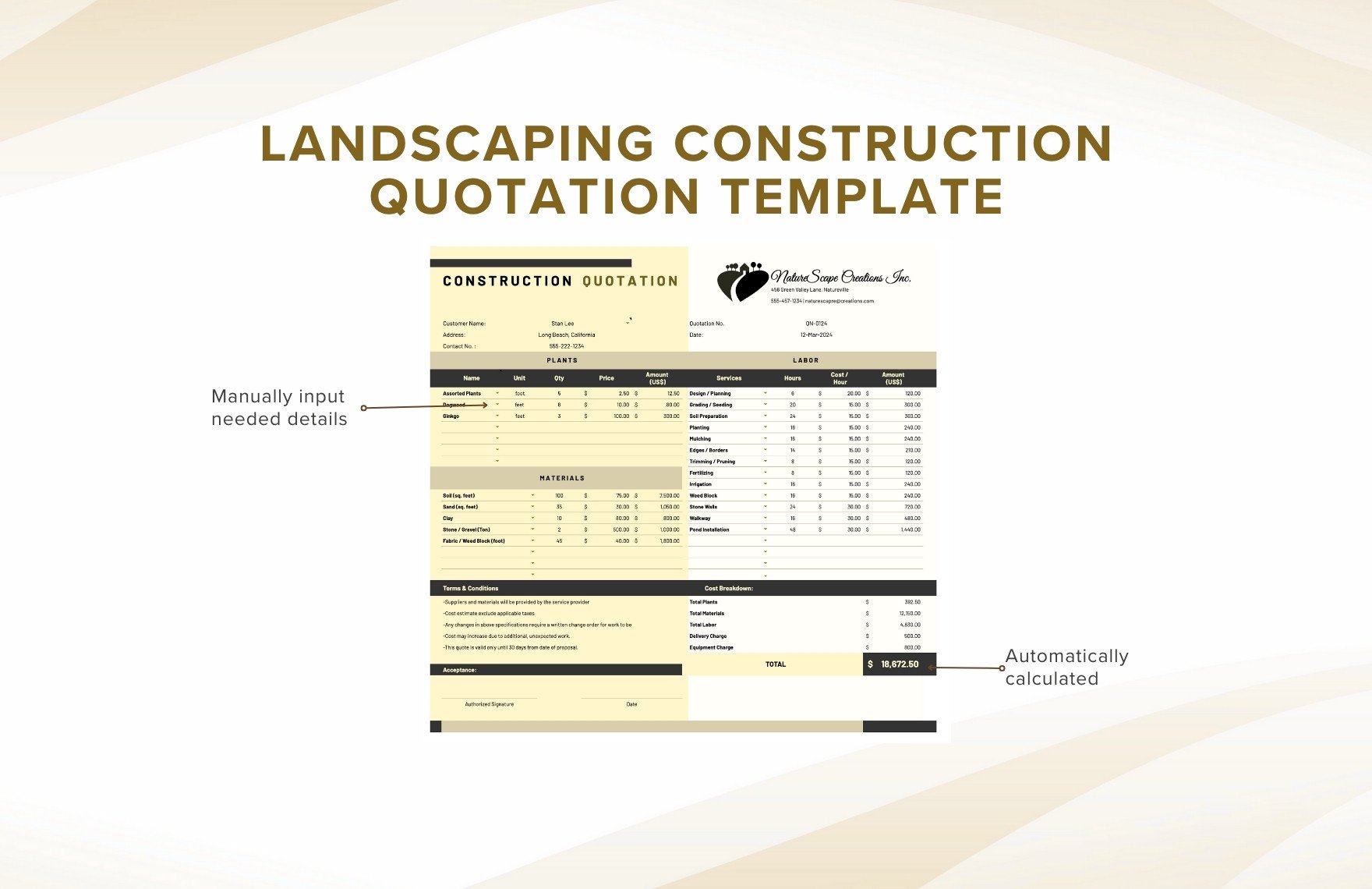 Landscaping Construction Quotation Template