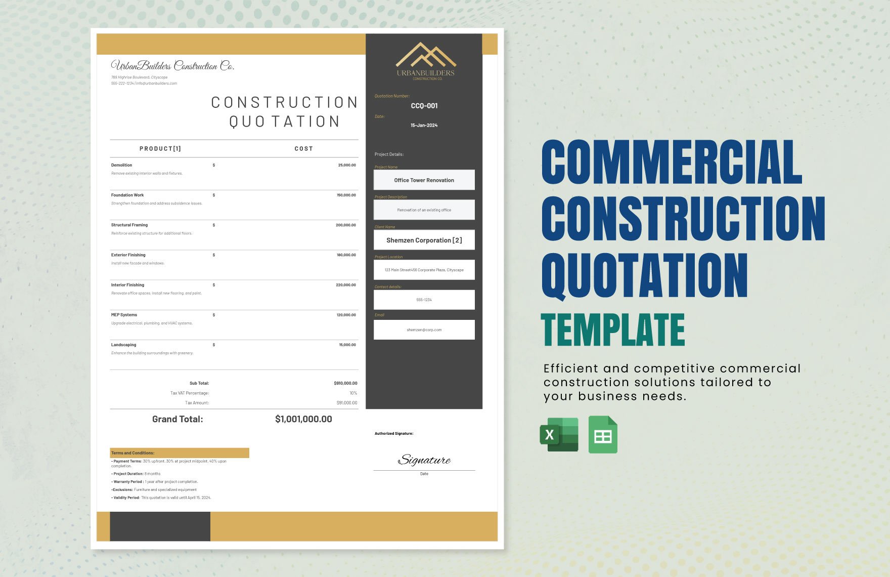 Commercial Construction Quotation Template
