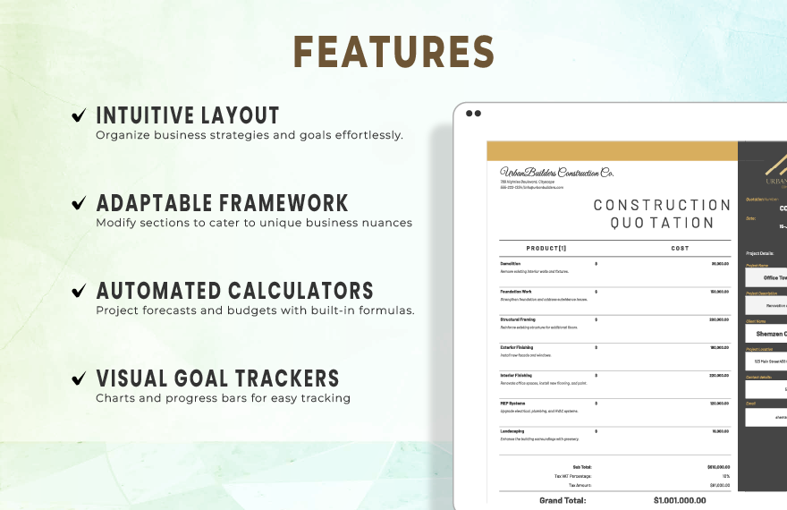Commercial Construction Quotation Template