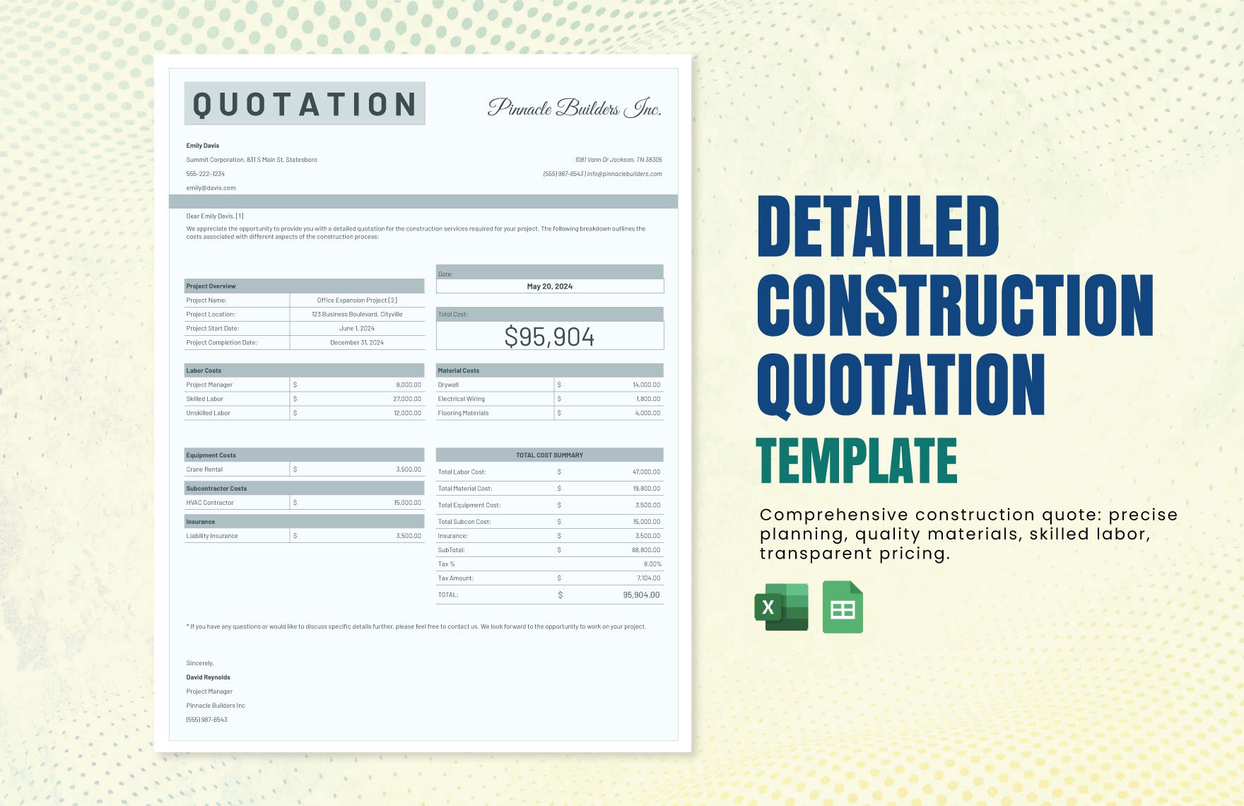 Detailed Construction Quotation Template