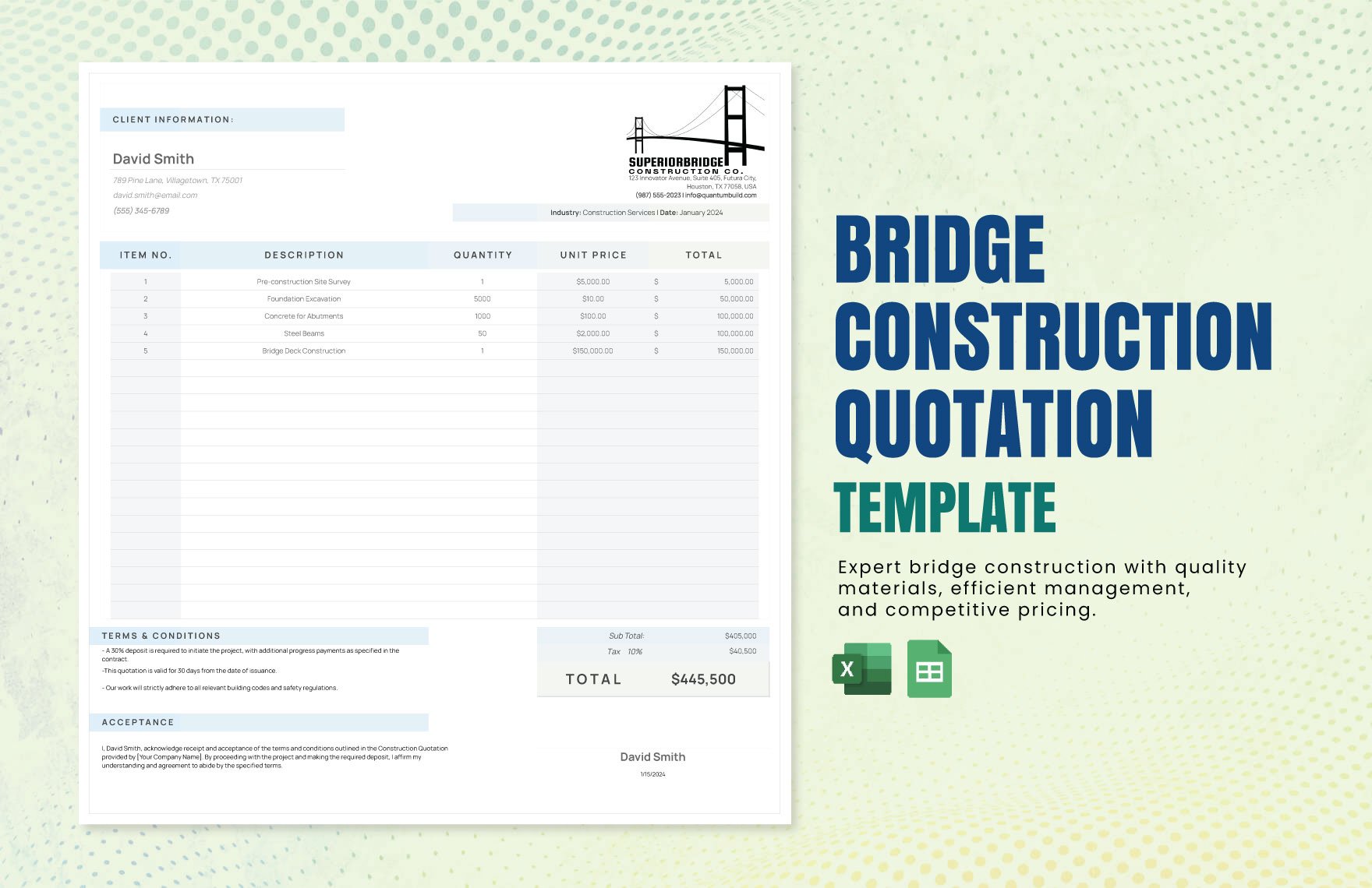 Bridge Construction Quotation Template