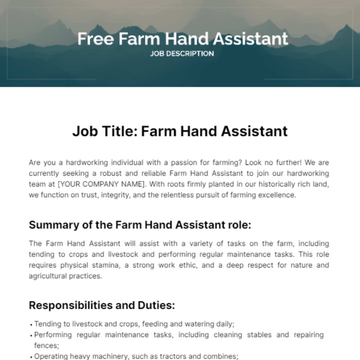 FREE Farming Job Description Templates Examples Edit Online 