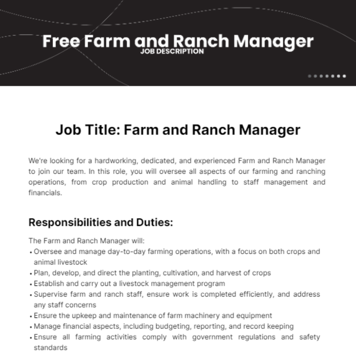 Free Farm and Ranch Manager Job Description Template