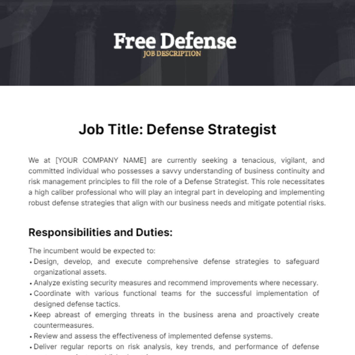 Defense Job Description Template