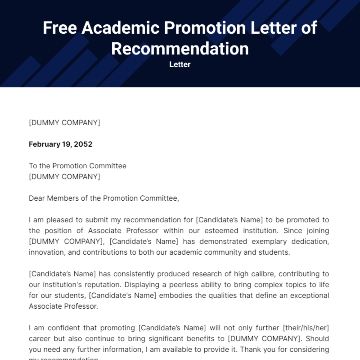 Academic Promotion Letter of Recommendation Template - Edit Online & Download