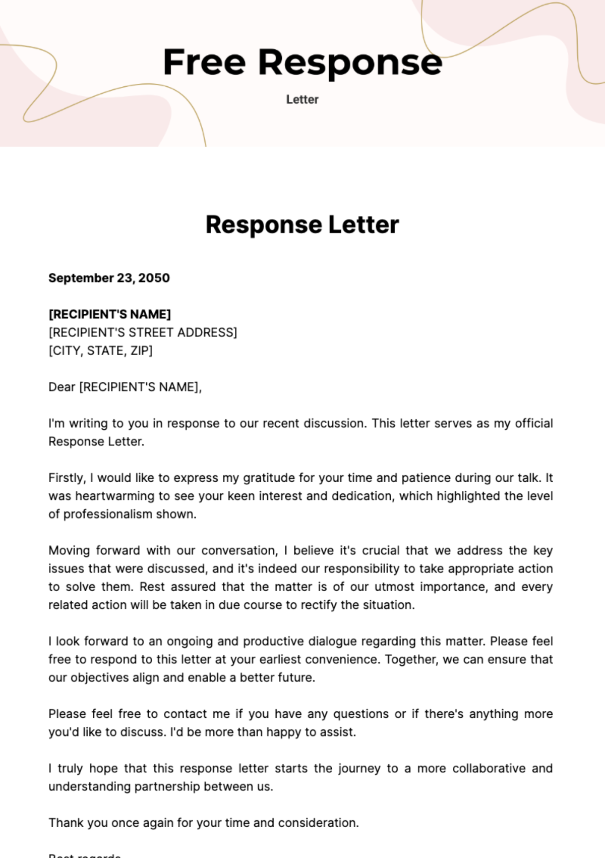 Response Letter Template