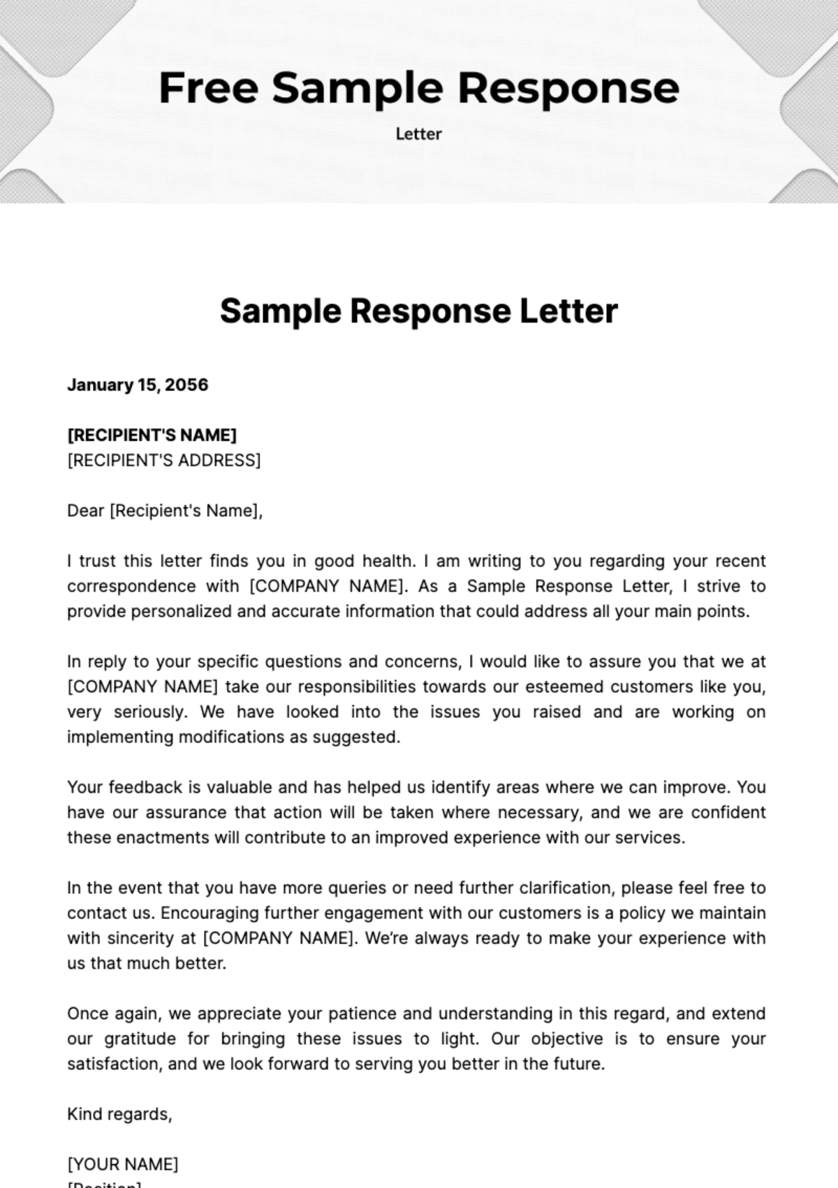 Free Sample Response Letter Template