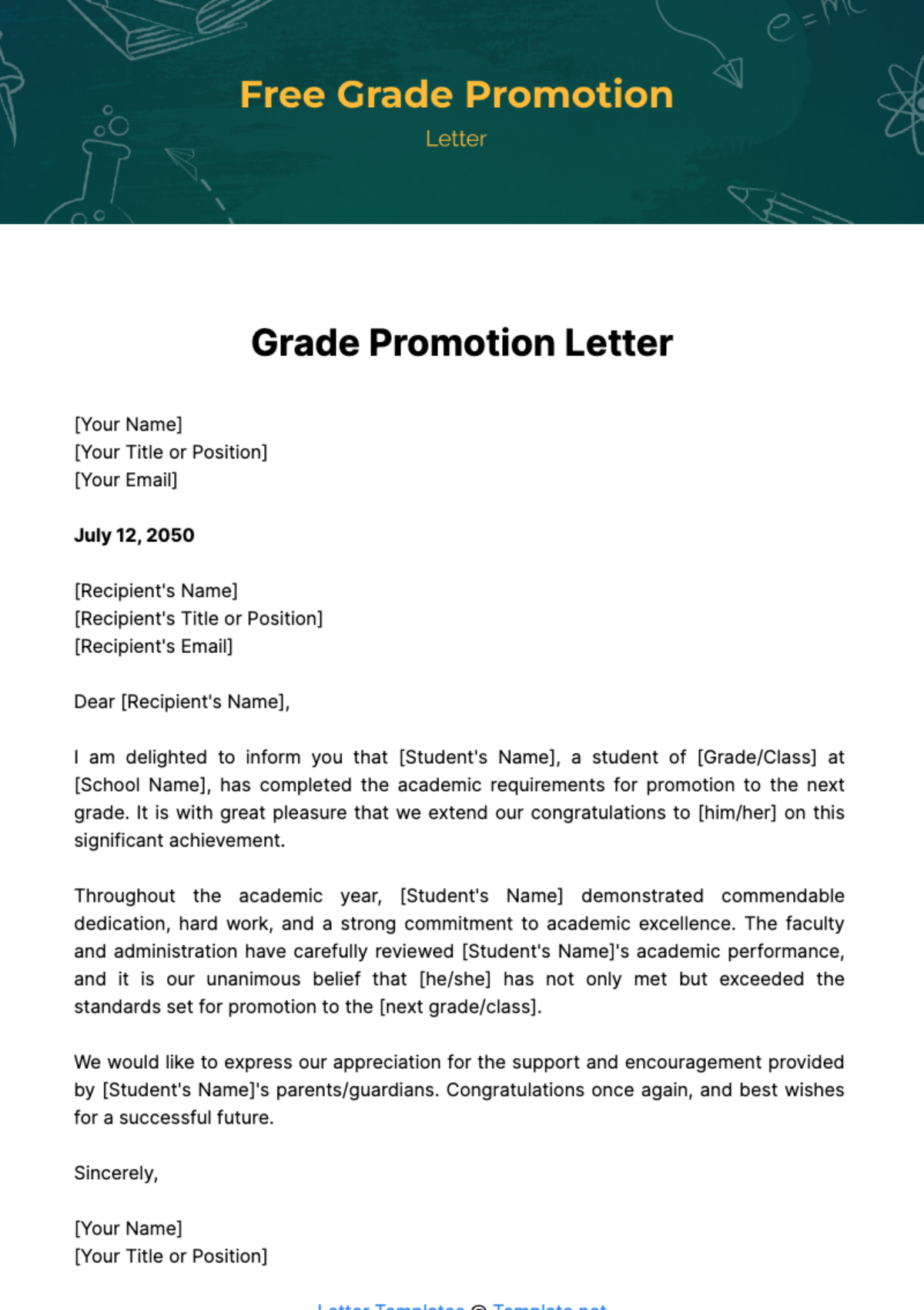 Grade Promotion Letter Template