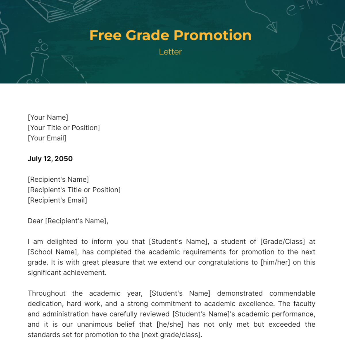 Grade Promotion Letter Template - Edit Online & Download