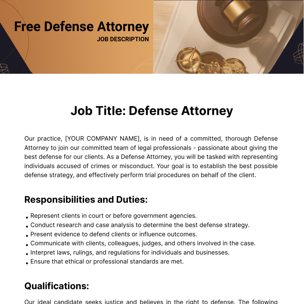 Free Defense Attorney Job Description Template