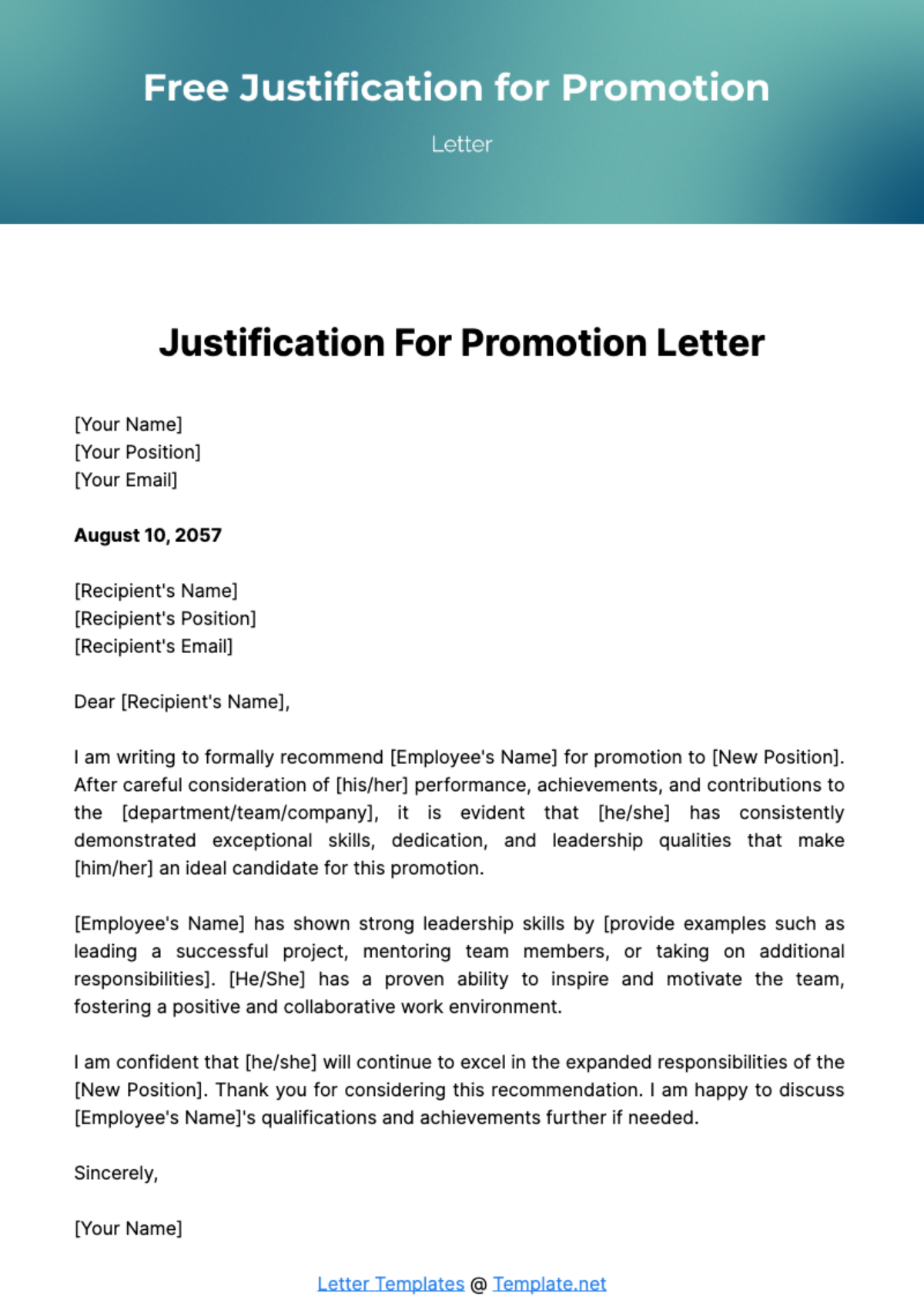 Justification for Promotion Letter Template