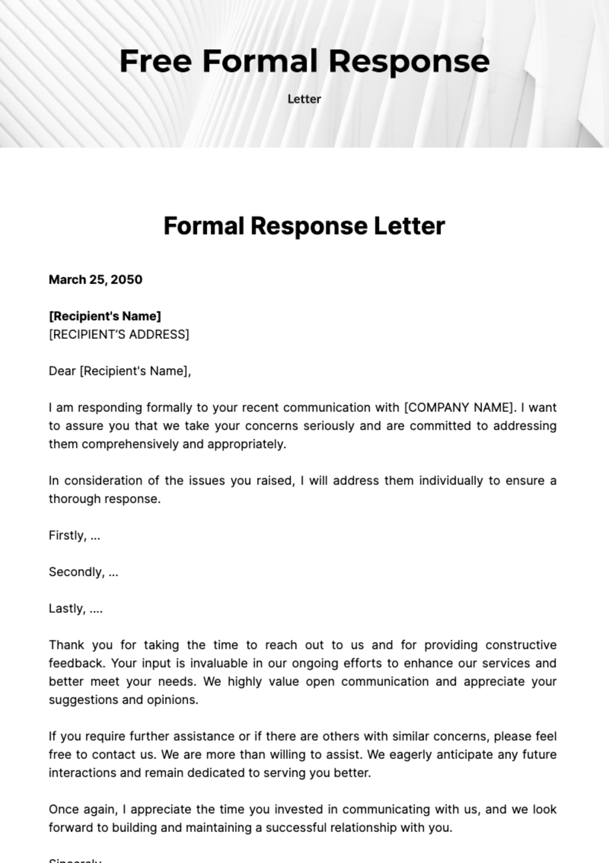 Free Formal Response Letter Template
