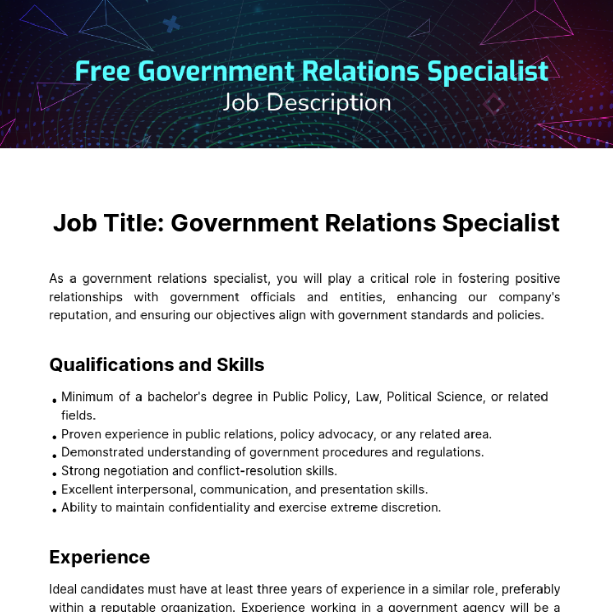 Free Government Relations Job Description Template