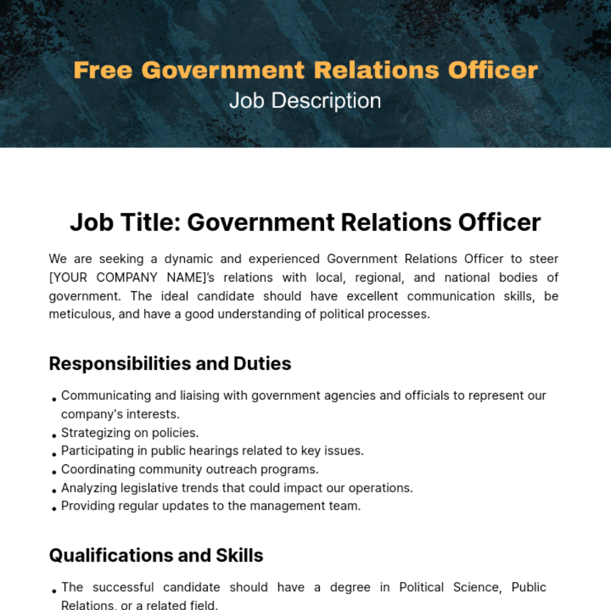 Free Government Relations Officer Job Description Template