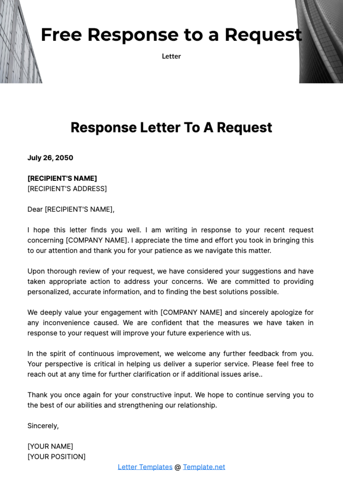Response Letter to a Request Template