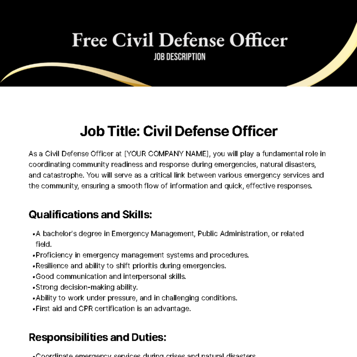 Free Civil Defense Officer Job Description Template