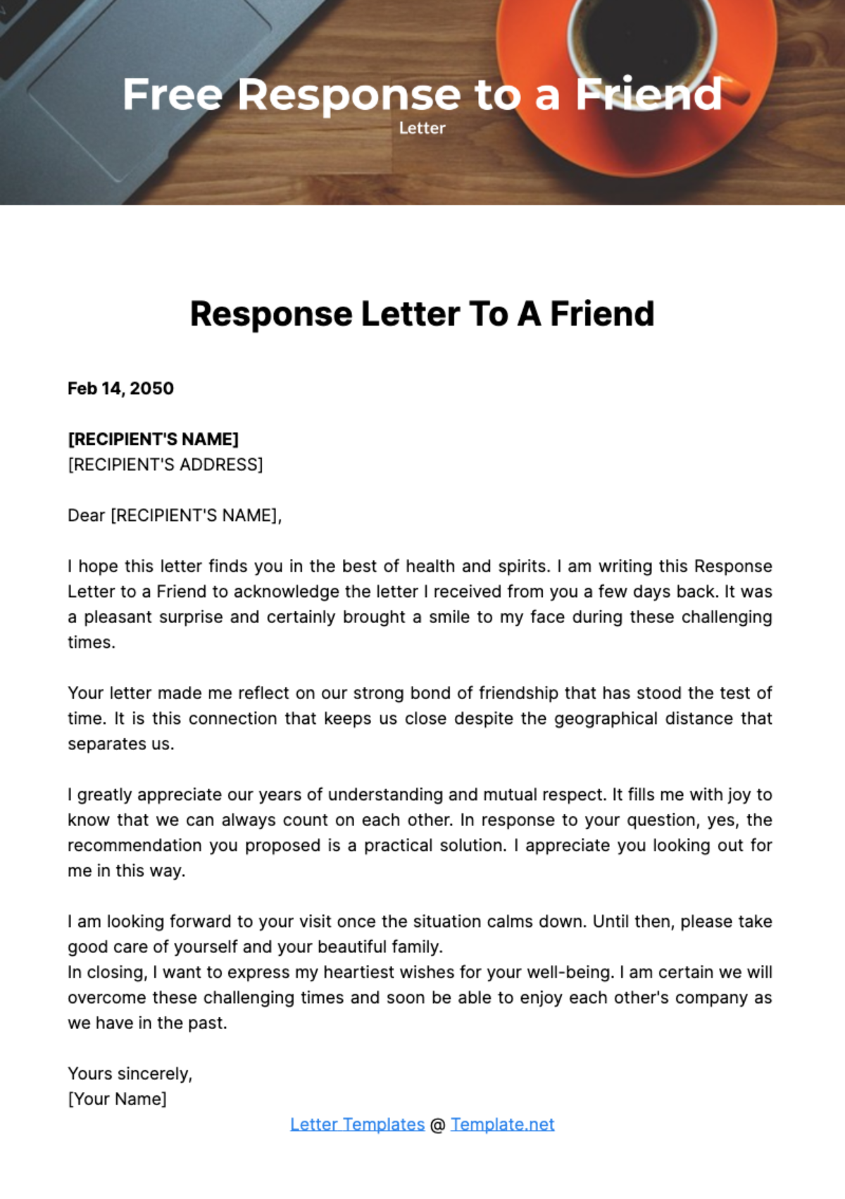 Response Letter to a Friend Template